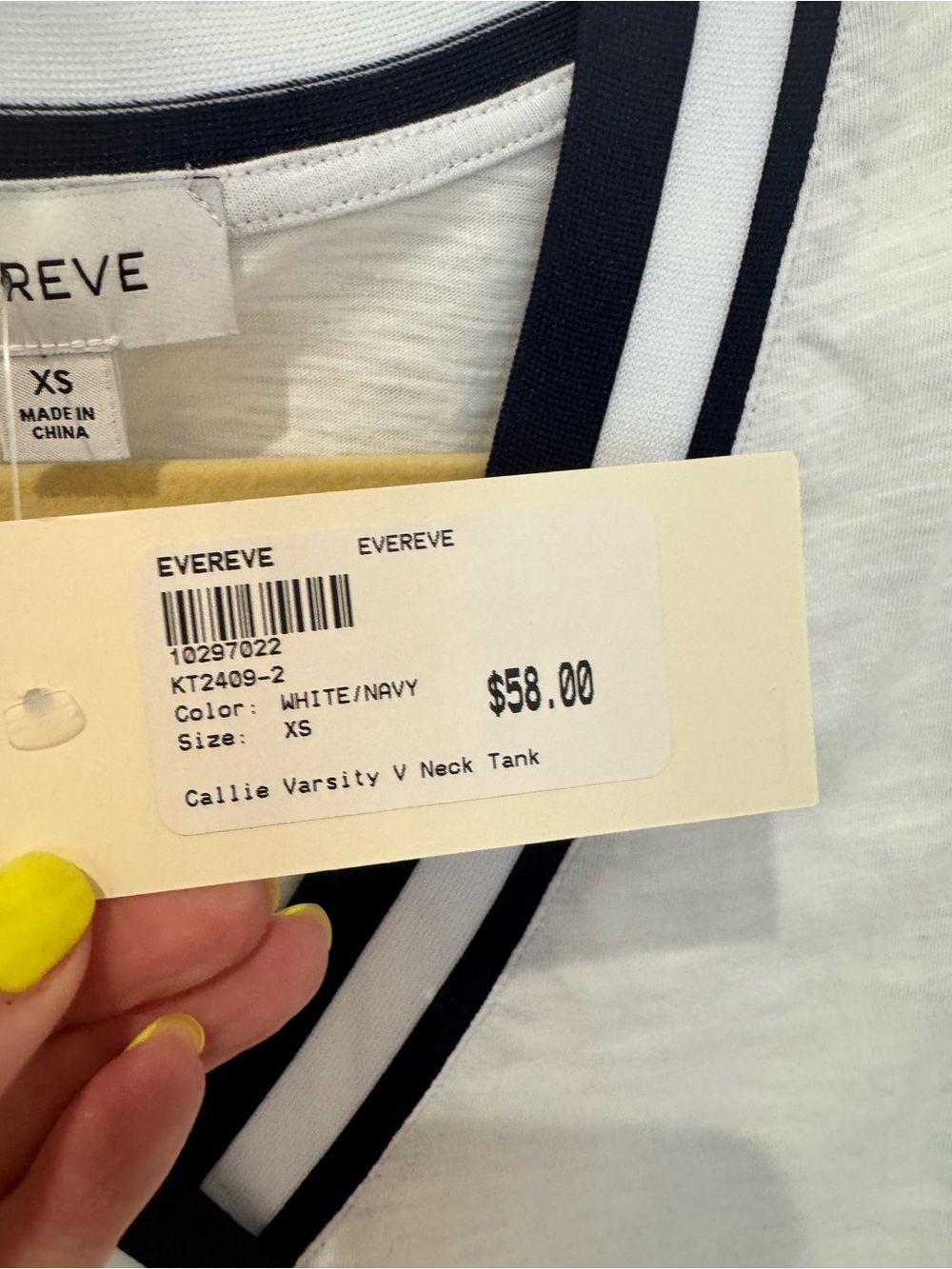 Evereve Callie Varsity V-Neck Tank - White & Navy NWT XS - Picture 5 of 5
